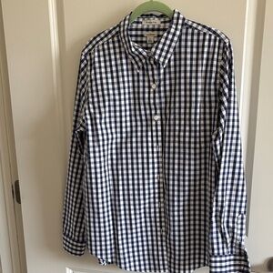 L.L. Bean Navy and White Checkered Wrinkle Free Blouse